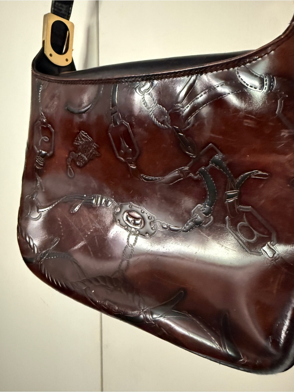 Vintage Equestrian Embossed Leather Shoulder Bag - Picture 3 of 4